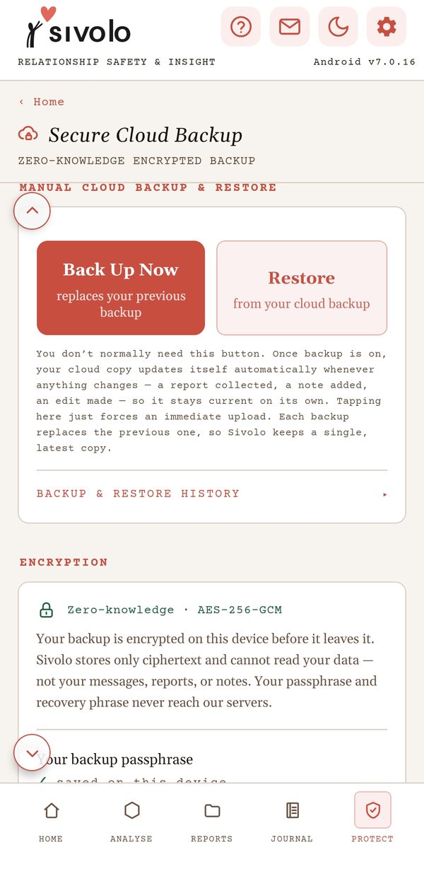 The Sivolo backup encryption card: zero-knowledge, AES-256-GCM
